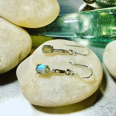 Genuine 925 Sterling Silver Labradorite Gemstone Dangle Earrings - Image 1 of 4