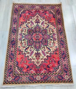 Vintage 3 x 5 ft Hand Knotted Oriental Rug 100% Wool Traditional Heriz Serapi - Picture 1 of 24