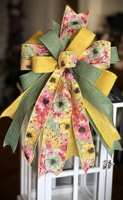 10" Floral Hydrangea Poppy Rose BOW for Grapevine Wreath Swag Lantern # 14 rb - Image 1 of 4