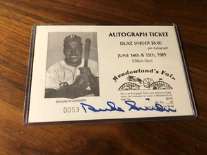 Signed DUKE SNIDER - HOF. AUTOGRAPHED TICKET W/COA Died 2011 - Picture 1 of 1