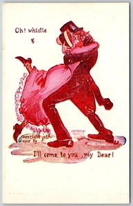 Postcard Humor Whistle I'll Come To You My Dear Couple PCK Koeber A/S 1905 - Imagen 1 de 2