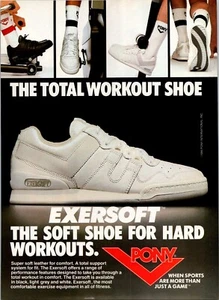 DE COLECCIÓN 1986 EXERSOFT PONY ZAPATOS DEPORTIVOS ANUNCIO IMPRESO - Imagen 1 de 1