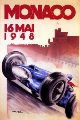 16 de mayo de 1948 Gran Premio de Mónaco Automóvil Carrera Cartel de Colección Repro Foto 1 de 3