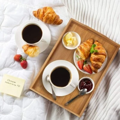 Large Bamboo Serving Tray with handles for Eating Food Wooden Breakfast Tray - Image 1 of 4