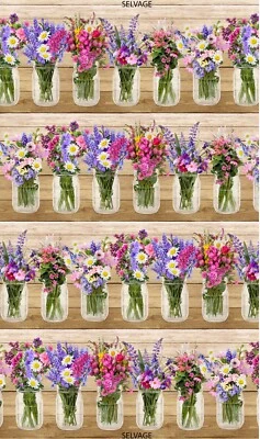 Ramo de flores silvestres en frascos flores C7567 RAYAS tela de algodón duradera 34,5" FINAL Foto 1 de 2