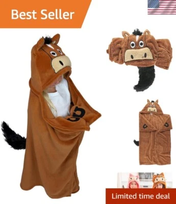 Machine Washable Horse Hooded Blanket - Cozy Fleece Wearable Comfort for Kids - Image 1 of 4
