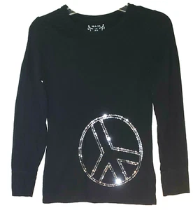 TOTAL GIRL – Girl’s Sequin Embellished Peace Sign Black Tunic Top – Size: 14-16 - Picture 1 of 4