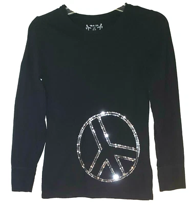 TOTAL GIRL - Top túnica negra con signo de paz adornado con lentejuelas para niña - Talla: 14-16 Foto 1 de 4