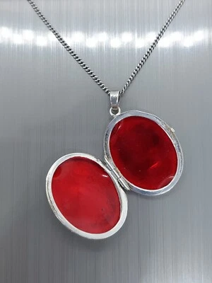 Vintage 925 Sterling Silver Oval Locket Necklace 18" - Image 1 of 4