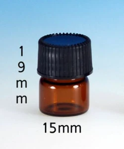 720 Stck., 15 mm x 19 mm [1/4 Dram] BERNSTEIN Glasfläschchen mit Kunststoffschaum Einlage Kappe - Bild 1 von 1