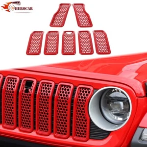 7X Front Mesh Grille Cover Guard Grill Inserts Kit For Jeep Wrangler JL 24+ Red - Imagen 1 de 11