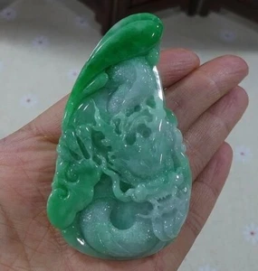 Masterpiece Natural Type A Emerald Green Jadeite Jade Big Dragon Pendant 7549 - Picture 1 of 7