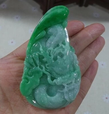 Masterpiece Natural Type A Emerald Green Jadeite Jade Big Dragon Pendant 7549 - Image 1 of 4