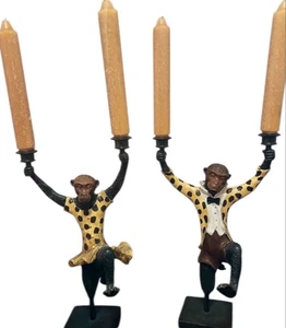 PAR DE CANDELABROS DOBLES MONO DE HIERRO FUNDIDO PINTADOS SCULLY & SCULLY 15" DE ALTO - Imagen 1 de 4