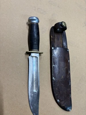 Cuchillo ideal vintage Marble’s Gladstone MI funda de mango de cuero apilado MSA Foto 1 de 4