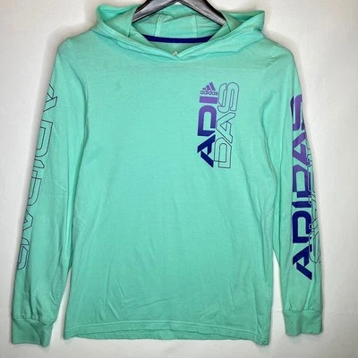 Adidas Hooded Long Sleeve Shirt Girls Size L (14/16) Mint Green Purple Logo - Image 1 of 4