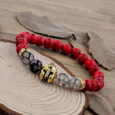 Модные мужские подвески красный бирюзовый агат золотой шлем исцеления баланс браслеты - Изображение 1 из 4