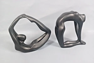 2x Black Resin Yoga Stretching Poses Ladies Figurines 140mm (5 1/2") Tall - Picture 1 of 18