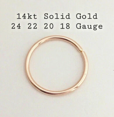 14k Solid Gold Nose Ring Septum Ear Piercing Hoop Earrings 5 6 7 8 9 10 mm -read - Image 1 of 3