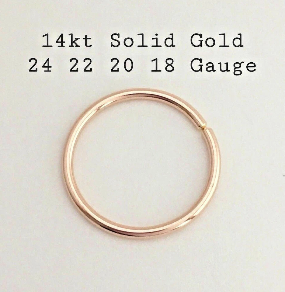 14k Solid Gold Nose Ring Septum Ear Piercing Hoop Earrings 5 6 7 8 9 10 mm -read - Image 1 of 3