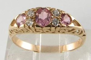 LOVELY 9CT 9K GOLD PINK TOURMALINE & DIAMOND ART DECO INS RING FREE RESIZE - Picture 1 of 5