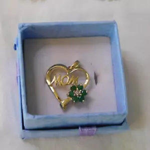 Emerald and Diamond 10K Gold Heart Pendant - Picture 1 of 8