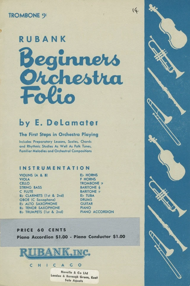 TROMBONE RUBANK BEGINNERS ORCHESTRA FOLIO BY E DELAMATER - Image 1 of 1