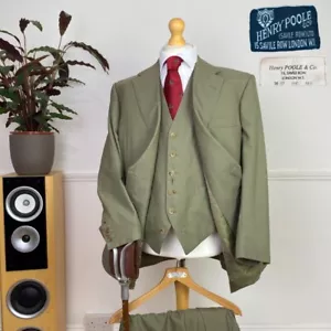 HENRY POOLE SAVILE ROW Pure BESPOKE 3 Three Piece Handmade Suit (48) Portly Cut - Picture 1 of 23