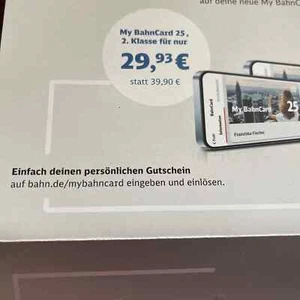 Deutsche Bahn | 25% Rabatt Gutschein auf My BahnCard 25 | gültig bis 13.06.2025 - Bild 1 von 1