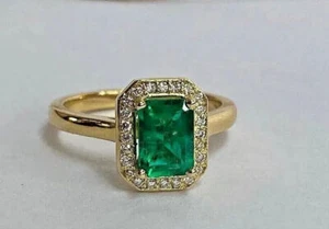 Natural Emerald Octagon Ring 14k Yellow Gold, Anniversary Ring Gift For Her - Picture 1 of 5