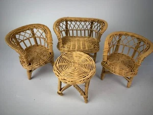 Vintage Wicker Rattan Doll Furniture Patio Set Chairs Bench Loveseat Table - Picture 1 of 4