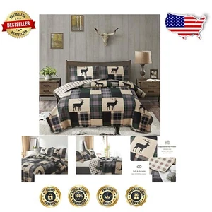 Lightweight Reversible Lodge Quilt Set for Twin Beds - Plaid & Animal Themes - Picture 1 of 9