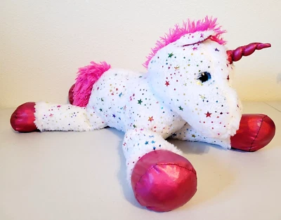 Dan Dee Colorful Glitter Stars UNICORN Pink White Stuffed Animal Plush 24" - Image 1 of 4