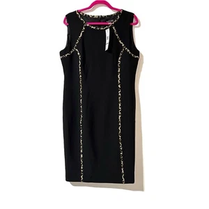 Evan Picone Black Label Sheath Dress Women’s Size 12 Pencil Leopard Trim NWT - Picture 1 of 7
