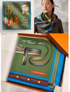 Unused w/box HERMES Carre 90 LETTRES EQUESTRES Silk Scarf 90cm Green 2023AW - Picture 1 of 24