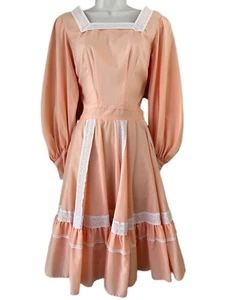 Vtg Lolita Rockabilly Peach Prairie Lace Dress Western Malco Modes Square Dance - Picture 1 of 7