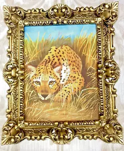 Gerahmte Gemälde Leopard 45x38 Wilde Tiere Wildkatze Africa Wandbild - Bild 1 von 7
