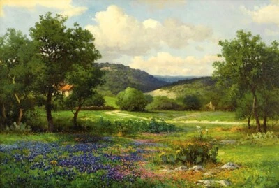 Texas Bluebonnets Landscapes Oil painting Giclee Art Printed on canvas L3692