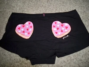 VICTORIAS SECRET SHORTIE HEARTS BLACK  LARGE NEW - Picture 1 of 2