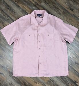 Paul Fredrick 100 % Leinen Shirt Herren XL rosa geknöpft kurzärmelig EUC Tasche