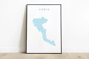 Map of Corfu Art Print, Greece Travel Poster Map, Greek Island Poster A3 - A4 - Bild 1 von 4