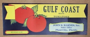 LABEL Tomatoes Crate Plant City Florida John S Barnes Gulf Coast Brand - Picture 1 of 1