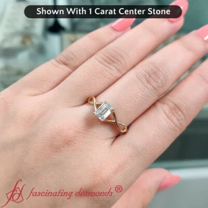 Anillo solitario retorcido de diamantes de laboratorio talla esmeralda de 1 quilate - fascinantes diamantes - Imagen 1 de 12