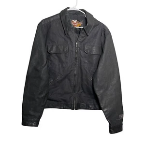 Harley Davidson Leather Jacket Men's XL Black Full Zip Canvas Biker Motorcycle - Picture 1 of 24