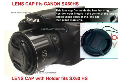 FRONT LENS CAP DIRECTLY to CAMERA CANON POWERSHOT SX-60HS SX60HS SX60 HS +HOLDER - Image 1 of 4