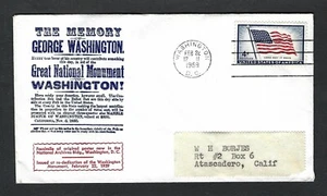 1959 Event Cover The Memory Of George Washington - National Monument Cachet - Picture 1 of 2