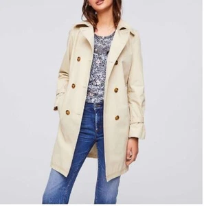 NWT Ann Taylor LOFT Beige khaki Tan belted double breasted jacket trench coat - Picture 1 of 7