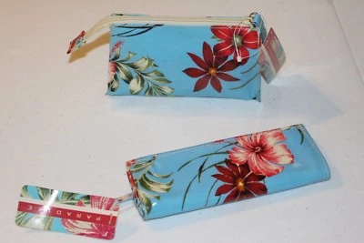 Carteira e bolsa de cosméticos Paradise Jewelry, estampa floral, azul, tricostal, nova  - Imagem 1 de 4