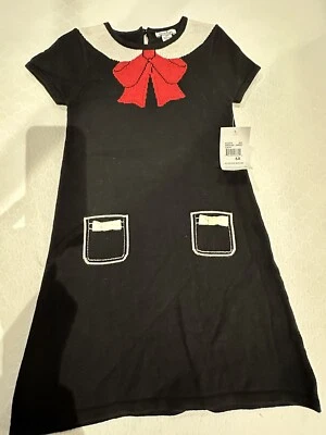 NWT Heartstrings Girls Holiday Christmas Black Sweater Dress w Red Bow Size 6X - Image 1 of 4