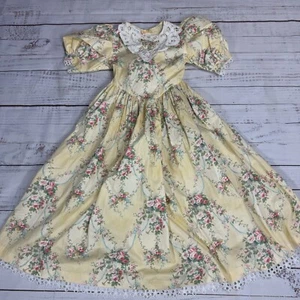 Vtg Daisy Kingdom Yellow Floral Fit & Flare Dress Crochet Puff Sleeve Girls Sz 7 - Picture 1 of 14